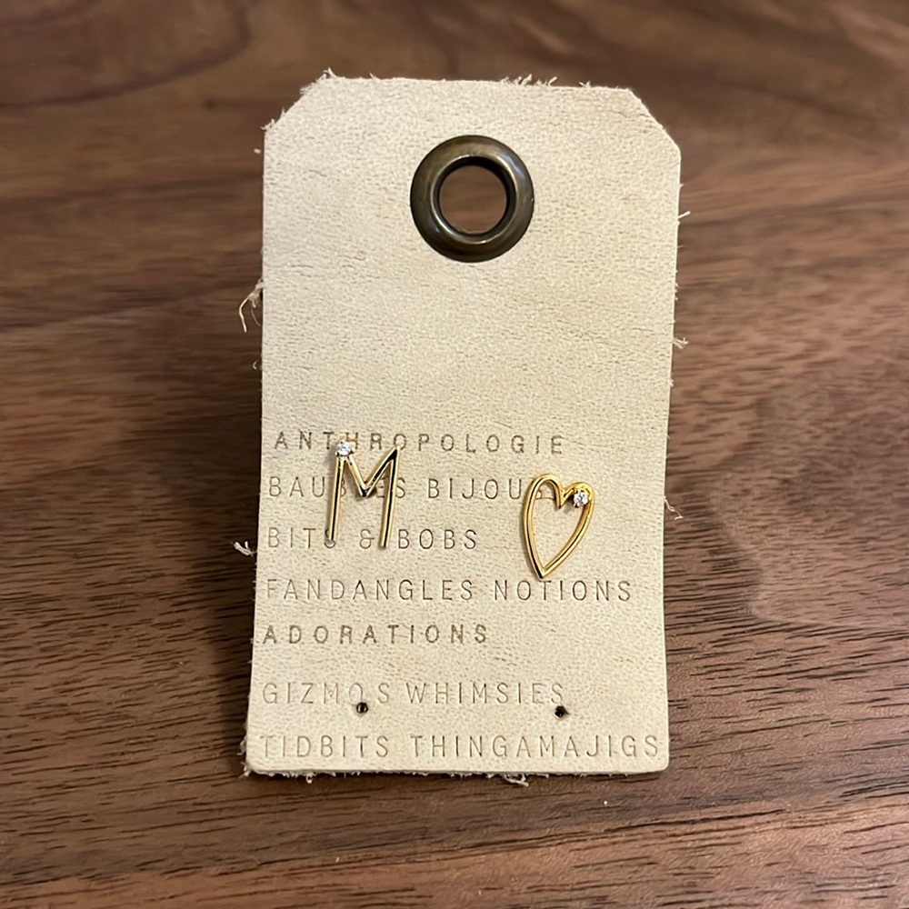 Anthropologie Gold Initial Earrings